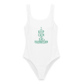 Fischbrötchen – Keep Calm an der Küste - Frauen Badeanzug - Weiß - Vorne - AI Model Female 172 dark (172cm)