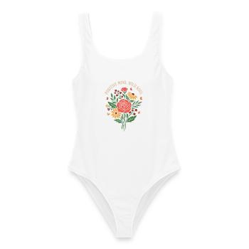 Positive Mind Wild Soul Blumendesign - Frauen Badeanzug - Weiß - Vorne - AI Model Female 172 dark (172cm)