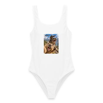 Lustiges Capybara Selfie mit Bigfoot, T-Rex, UFO - Frauen Badeanzug - Weiß - Vorne - AI Model Female 172 dark (172cm)