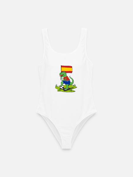 Spanien Flagge Dinosaurier Rex Fußball - Frauen Badeanzug - Weiß