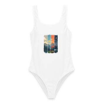 Horizons en Quatre Panneaux Montagne - Maillot de bain femme - blanc - Devant - AI Model Female 172 dark (172cm)