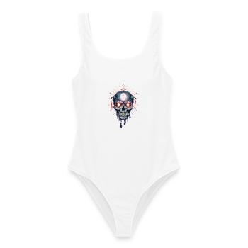 Gothic Okkult Totenkopf Horror Kissen Design - Frauen Badeanzug - Weiß - Vorne - AI Model Female 172 dark (172cm)