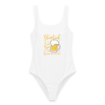 Blasmusik und Bier Darum bin ich hier - Frauen Badeanzug - Weiß - Vorne - AI Model Female 172 dark (172cm)