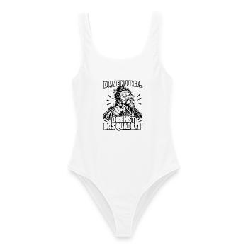 Lustiger Spruch Du, mein Junge drehst das Quadrat - Frauen Badeanzug - Weiß - Vorne - AI Model Female 172 dark (172cm)