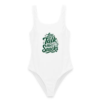 Less Talk More Snacks – Snack-Spruch - Frauen Badeanzug - Weiß - Vorne - AI Model Female 172 dark (172cm)