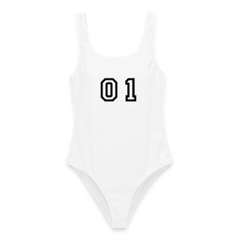 Nummer - 01 - zero one - Frauen Badeanzug - Weiß - Vorne - AI Model Female 172 dark (172cm)