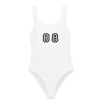Nummer - 08 - null acht - Frauen Badeanzug - Weiß - Vorne - AI Model Female 172 dark (172cm)