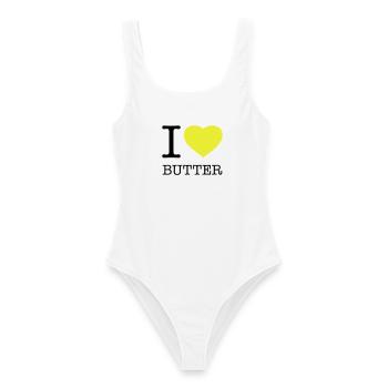 I LOVE BUTTER - Frauen Badeanzug - Weiß - Vorne - AI Model Female 172 dark (172cm)