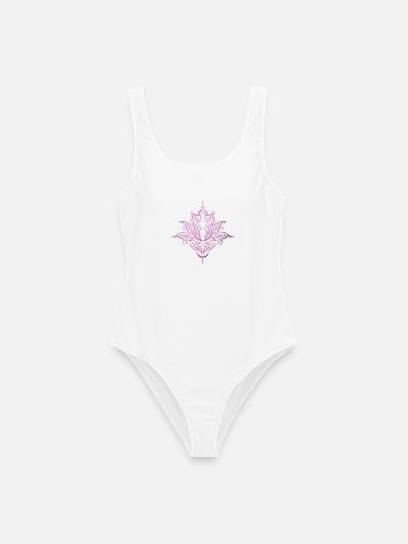 Lotus, Lotusblume mit Mond. Yoga. Pink. - Frauen Badeanzug - Weiß