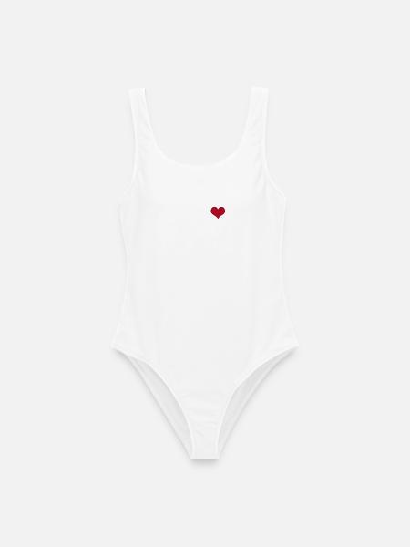 Schwarzes Shirt mit rotem Herz - Frauen Badeanzug - Weiß