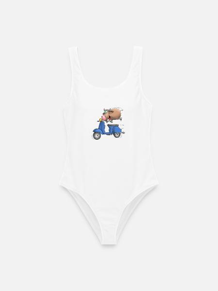 Moped Cartoon Stier - Frauen Badeanzug - Weiß