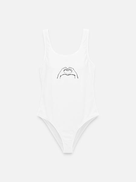Finger Heart / Finger Herz / Love Line Art Design - Frauen Badeanzug - Weiß