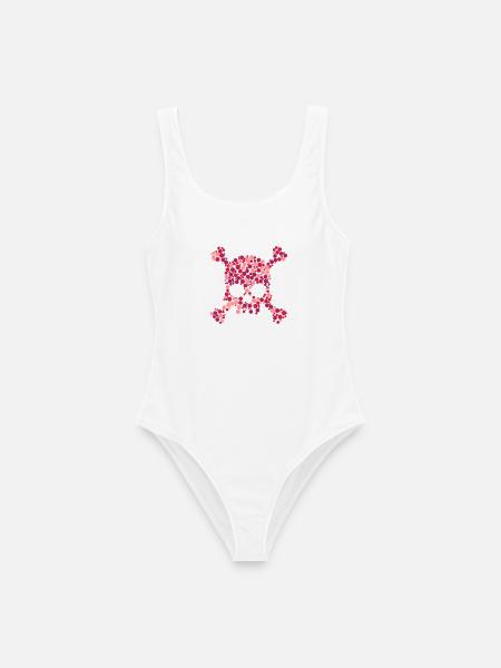 Totenkopf-Design mit vibrierenden Kreisen - Frauen Badeanzug - Weiß