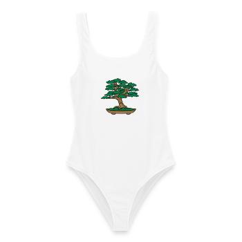 bonsaï feuilles branches petit arbre - Maillot de bain femme - blanc - Devant - AI Model Female 172 dark (172cm)