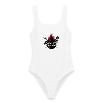 Un barbecue avec des ustensiles de Gril - Maillot de bain femme - blanc - Devant - AI Model Female 172 dark (172cm)