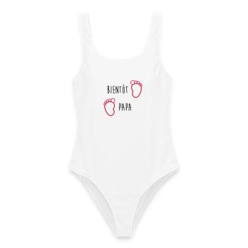 Bientôt Papa / Bébé / Naissance / Enceinte / Baby - Maillot de bain femme - blanc - Devant - AI Model Female 172 dark (172cm)
