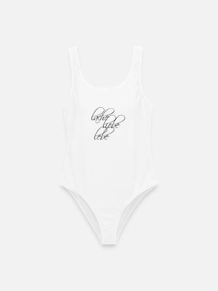 Design: Lache Liebe Lebe - Frauen Badeanzug - Weiß