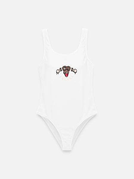 funny monkey lalala symbol illustration tongue - Women's Swimsuit - white