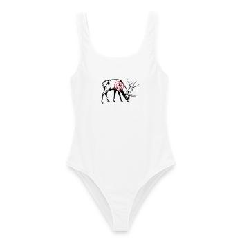 Cerf broutant - Maillot de bain femme - blanc - Devant - AI Model Female 172 dark (172cm)