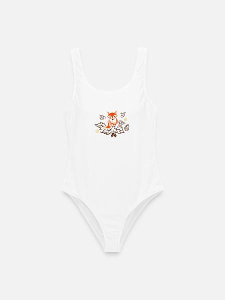Kleiner Fuchs mit Blättern, Herbst, fox - Frauen Badeanzug - Weiß