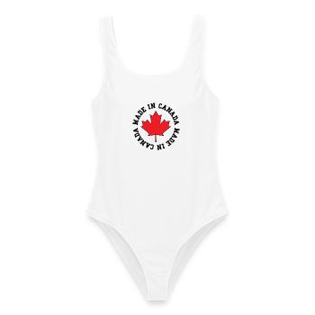 Fabriqué au Canada – Déclaration sur la feuille d’érable - Maillot de bain femme - blanc - Devant - AI Model Female 172 dark (172cm)