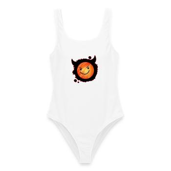diable mignon en flammes et visage éclatant - Maillot de bain femme - blanc - Devant - AI Model Female 172 dark (172cm)