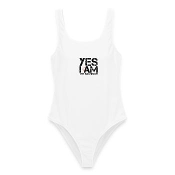 Ja, ich bin der Bachelor Letter Design - Frauen Badeanzug - Weiß - Vorne - AI Model Female 172 dark (172cm)
