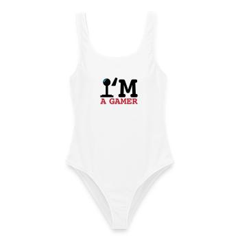 Une typographie audacieuse pour les joueurs - Maillot de bain femme - blanc - Devant - AI Model Female 172 dark (172cm)