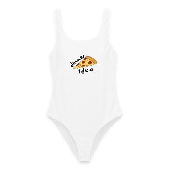 Cartoon-Peperoni-Pizza – Abendessen-Idee - Frauen Badeanzug - Weiß - Vorne - AI Model Female 172 dark (172cm)