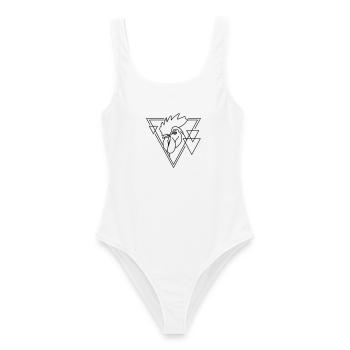 Coq en forme géométrique - Conception d’art au trait - Maillot de bain femme - blanc - Devant - AI Model Female 172 dark (172cm)