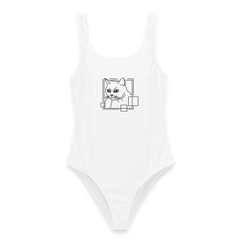 Katze in geometrischer Form - Line-Art-Design - Frauen Badeanzug - Weiß - Vorne - AI Model Female 172 dark (172cm)