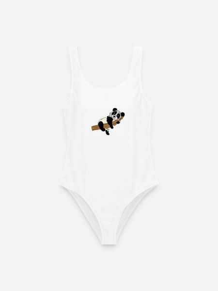 Panda auf Ast Illustration - Frauen Badeanzug - Weiß