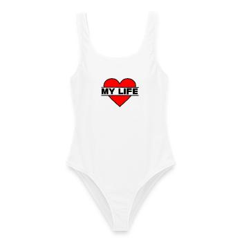 Coeur J’aime ma vie - Maillot de bain femme - blanc - Devant - AI Model Female 172 dark (172cm)