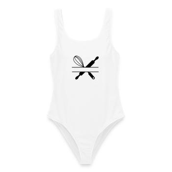 Rouleau à pâtisserie et fouet de texte de bannière - Maillot de bain femme - blanc - Devant - AI Model Female 172 dark (172cm)