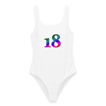18, bunter farbverlauf, schenken - Frauen Badeanzug - Weiß - Vorne - AI Model Female 172 dark (172cm)