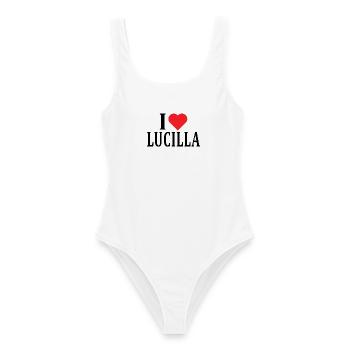 t-shirt J’adore Lucilla idée cadeau t-shirt - Maillot de bain femme - blanc - Devant - AI Model Female 172 dark (172cm)