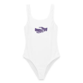Chien et maître - Silhouette de main et de patte - Maillot de bain femme - blanc - Devant - AI Model Female 172 dark (172cm)