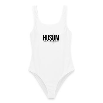 Koordinaten Husum - Frauen Badeanzug - Weiß - Vorne - AI Model Female 172 dark (172cm)