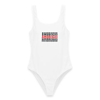 t-shirt Ambrogio cadeau t-shirt texte empilé - Maillot de bain femme - blanc - Devant - AI Model Female 172 dark (172cm)