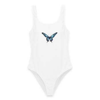 Eleganter Schmetterling in Blau - Frauen Badeanzug - Weiß - Vorne - AI Model Female 172 dark (172cm)