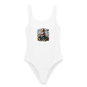Nain de jardin coloré et vivant entouré d’outils - Maillot de bain femme - blanc - Devant - AI Model Female 172 dark (172cm)