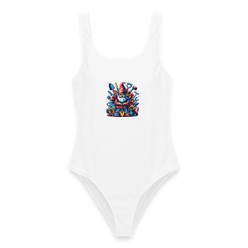 Nain de jardin coloré et sinistre avec des fleurs et des outils - Maillot de bain femme - blanc - Devant - AI Model Female 172 dark (172cm)