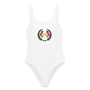 Drapeaux liégeois en couronne de laurier - Maillot de bain femme - blanc - Devant - AI Model Female 172 dark (172cm)