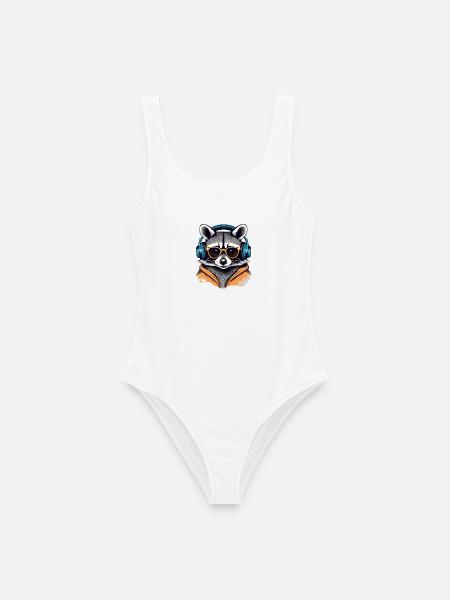 Cool Waschbär mit Kopfhörern und Sonnenbrille - Frauen Badeanzug - Weiß