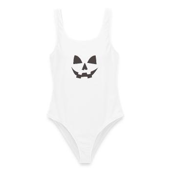 Halloween Kürbis - Frauen Badeanzug - Weiß - Vorne - AI Model Female 172 dark (172cm)