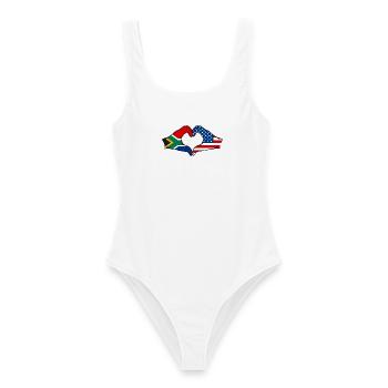 Afrique du Sud États-Unis drapeau mains forme de coeur - Maillot de bain femme - blanc - Devant - AI Model Female 172 dark (172cm)