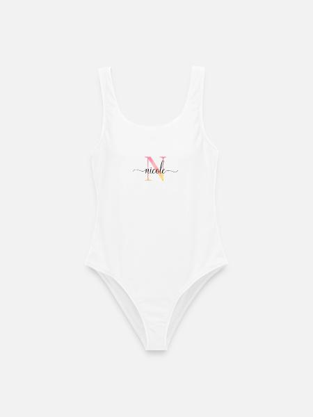 N | Monogramm | Name | Nicole |Watercolor - Frauen Badeanzug - Weiß