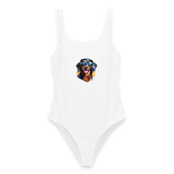 Teckel avec lunettes de soleil - Maillot de bain femme - blanc - Devant - AI Model Female 172 dark (172cm)