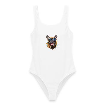 Frenchie avec lunettes de soleil - Maillot de bain femme - blanc - Devant - AI Model Female 172 dark (172cm)