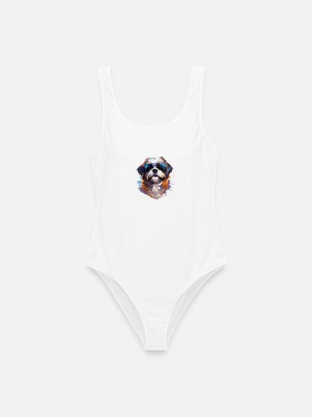 Shi Tsu mit Sonnenbrille - Frauen Badeanzug - Weiß